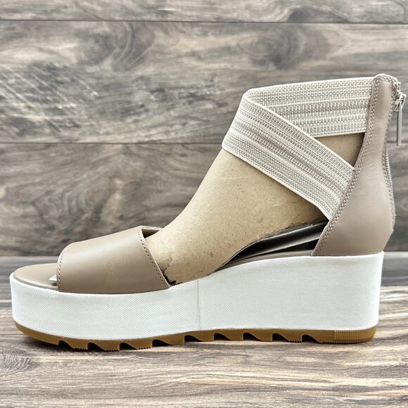 NIB Sorel Cameron 9.5M Flatform Platform Ankle Strap Leather Sandals Taupe - Picture 5 of 10